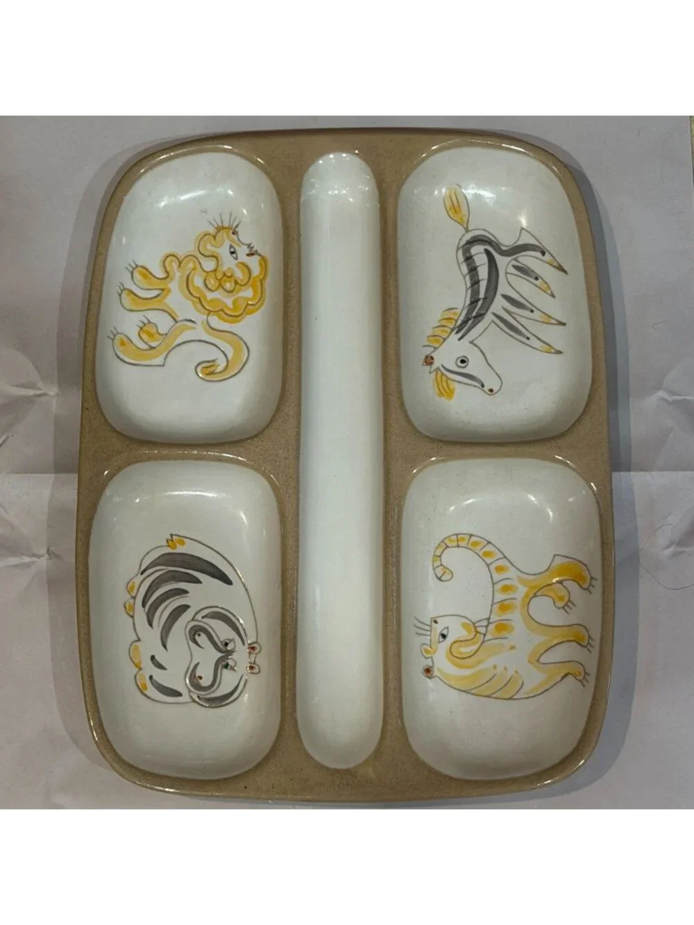 Vintage MCM Glidden Pottery Menagerie Circus Divided Serving Dish Ernest Sohn